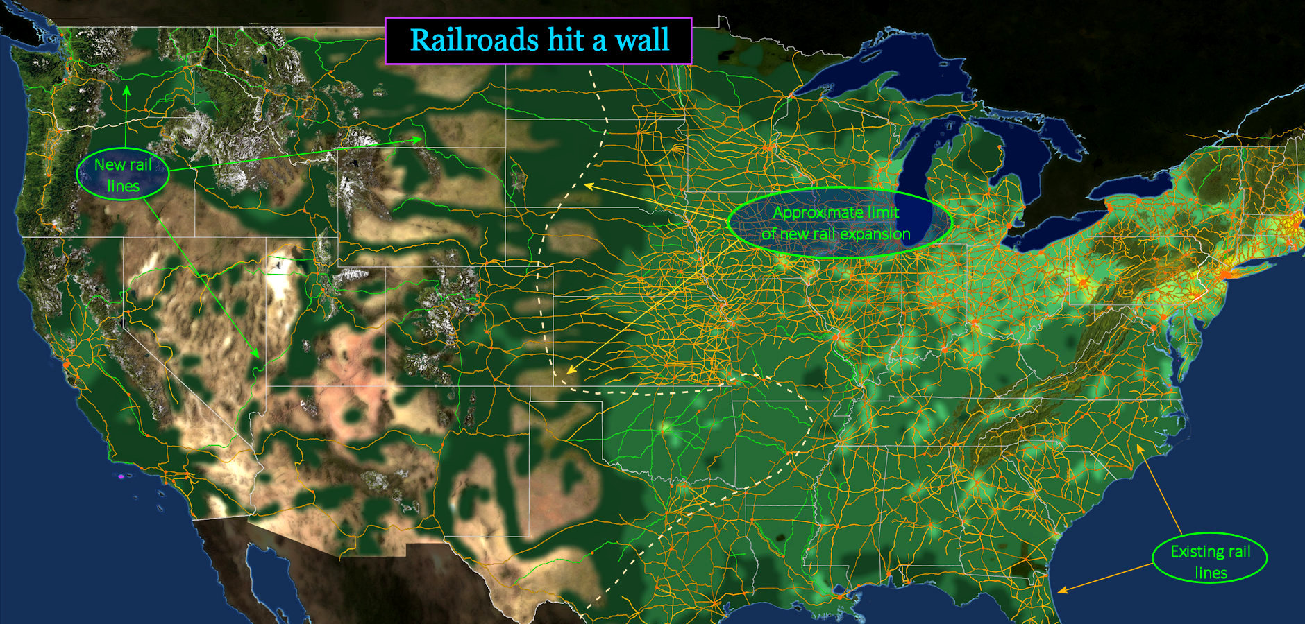 Railroad boom ends, 1910 map